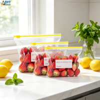 Herbruikbare, transparante diepvrieszak met ritssluiting en schuifregelaar voor vers fruit, voedselverpakking & -opslag, met aangepaste logo's voor thuisgebruik.