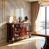 Buffet de luxe européen en bois massif avec plateau en marbre, meuble de rangement sculpté antique, mobilier de salle à manger, vente en gros