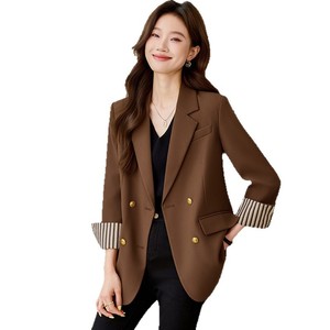 Women's Blazer Brown Solid Color Loose Fit Anti-Wrinkle Pocket Design Autumn 2025 Style - Product Image 5