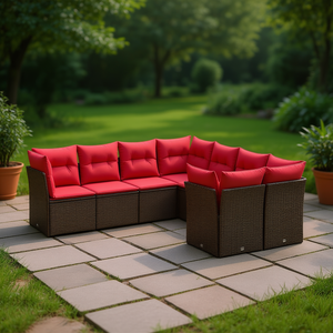 Ensemble de canapés de patio en polyrotin brun pour 8 personnes, mobilier d'extérieur avec coussins, design contemporain - Product Image 2