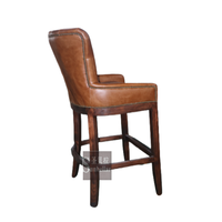 Tabouret de bar bistrot rétro vintage rustique, chaise haute avec boutons anciens, cuir véritable, structure en bois massif, stable, pour hôtel, bar de luxe à domicile