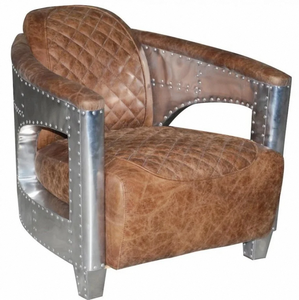 Sillón de Piloto Industrial de Cuero, Tapicería Premium, Diseño Ergonómico y Atemporal, Ideal para Sala de Estar Moderna - Product Image 1