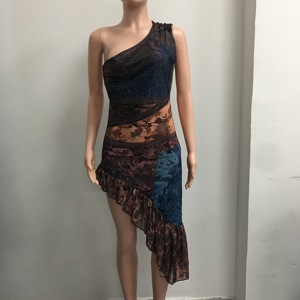 <span class=keywords><strong>Vestido</strong></span> Maxi Bohemio con Estampado Abstracto para Mujer, con Hombro Descubierto, <span class=keywords><strong>Dobladillo</strong></span> Asimétrico y Volantes, Estilo RTS y Logotipo Personalizado - Product Image 5