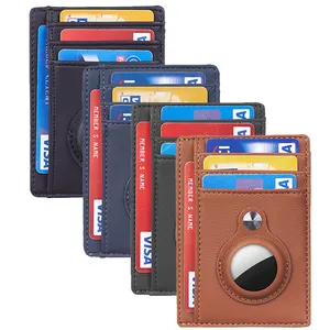 New Design Custom Leather RFID Credit Card Holder Smart Wallet Men For Airtag