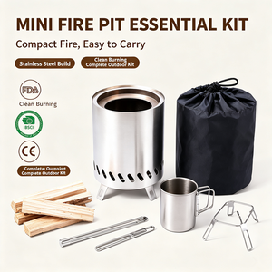Brasero de table sans fumée, ensemble de 8 pièces, double combustible avec gril barbecue, sac de transport, protection en verre <span class=keywords><strong>pour</strong></span> intérieur, extérieur, patio, camping, jardin - Product Image 4