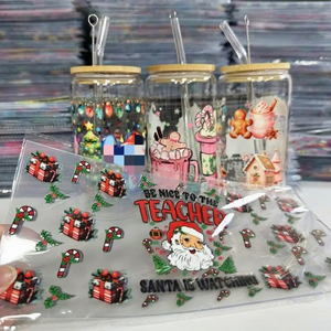 Listo para enviar 16 oz Vaso de Navidad Envolturas de taza fría con pegatinas de impresora UV DTF Precio de venta Producto de impresión de transferencia - Product Image 1