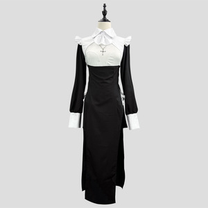 Cosplay Nun Costume Black Spandex Long Sleeve Role Play Dress For Anime Game - Product Image 1