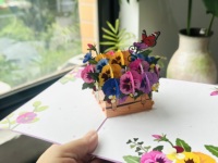 Carte de vœux 3D exquise avec panier de fleurs pop-up pour la fête des mères, carte artisanale pour exprimer votre amour pour maman