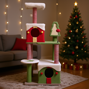 Árbol de Navidad para Gatos de 4 Niveles, Rascador de Madera Ecológico, Estilo de Dibujos Animados para Interiores, para Gatos - Product Image 2