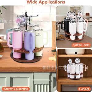 Stanley Water <b>Bottle</b> <b>Storage</b> <b>Rack</b> 360 Rotating Wooden Stand For Beverage Cups And Travel Mugs - Product Image 4