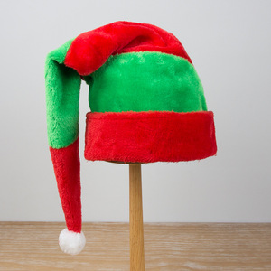 Chapeau de Noël en peluche polyester rayé rouge et vert de haute qualité, chapeau de fête festif et décoratif à bord incurvé - Product Image 2