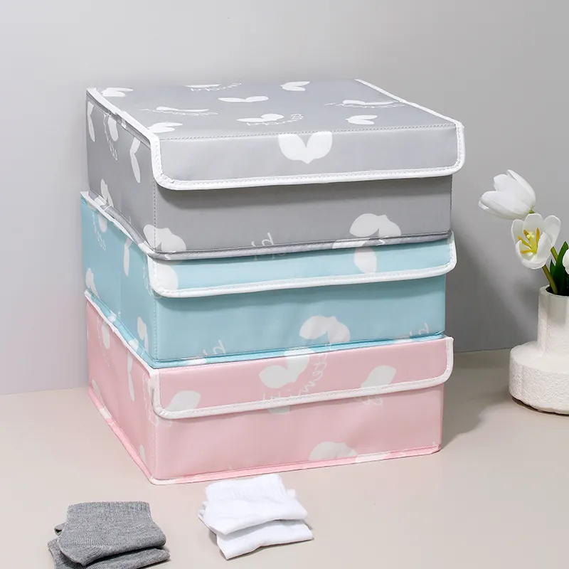 2022 Runhui hot selling customize logo floral underwear storage box with holder large capacity foldable storage boxes bins
