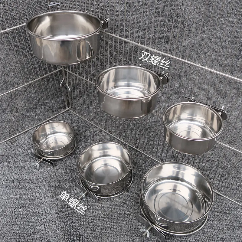 Pet accessories Stainless Steel Heavy Duty Cage Hanging Pet Bowl Large Capacity Strong Wall Bite Prevention Pet Food Bow