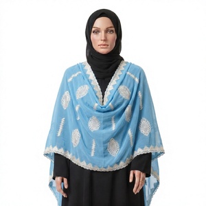 Wholesale Leaf Embroidery Lace Trim Soft Lightweight Breathable Cotton Women Shawl Daily Wear <b>Scarf</b> Wrap Bulk OEM ODM Custom - Product Image 1