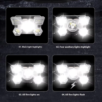 Lampe frontale LED puissante de qualité supérieure, type avion à cinq têtes, 15W, à intensité variable, rechargeable, longue autonomie, tactique, pour extérieur et usage minier