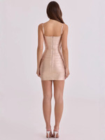 Nouvelle Arrivée 2026 : Robe Mini Sexy et Exquise Couleur Champagne, Style Bandage Extensible Moulant à Bretelles et Épaules Dénudées