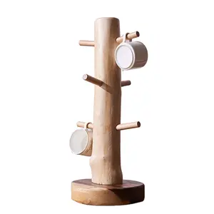 Vente en gros de décor de ferme vintage rustique <span class=keywords><strong>porte</strong></span>-tasses arbre support de tasse rangement avec crochets tasse à café en bois support de tasse à café - Product Image 1