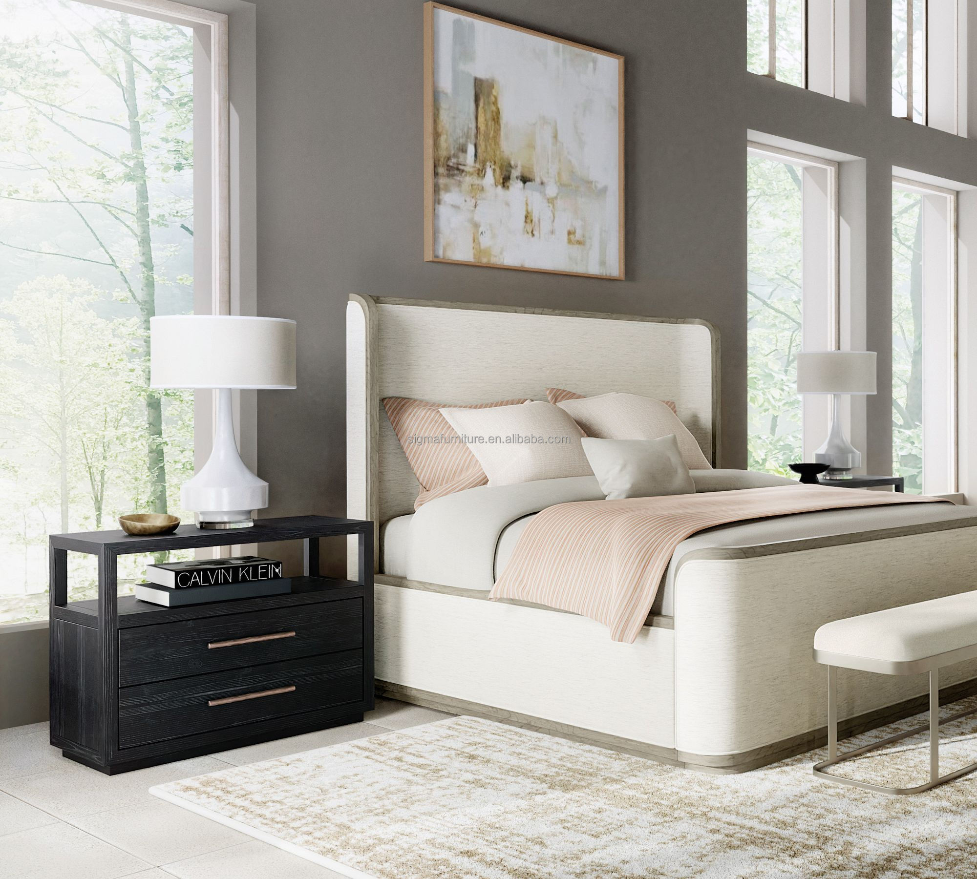 Sigma latest luxury design bedside table cupboard living room nightstand with drawer