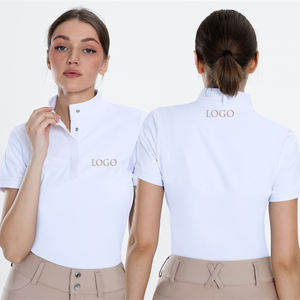 Chemises équestres blanches à boutons pression pour femmes, chemises à manches courtes, équitation, boucle ajustée, couches de base, hauts de compétition, en stock - Product Image 1