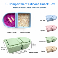Draagbare siliconen snackbox met 2 compartimenten, magnetronbestendig, herbruikbaar, voor fruit, saus en dagelijkse maaltijdvoorbereiding