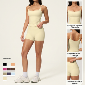 Ensemble débardeur de yoga uni brossé et short taille haute push-up, vêtements de <span class=keywords><strong>sport</strong></span> respirants et légers pour la course en extérieur et le fitness - Product Image 3