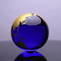 Globe Terrestre en Verre Cristal Bleu, Vente en Gros Usine, Gravure 3D Personnalisée, Marque HDW, Cadeau de Mariage avec Emballage Cadeau