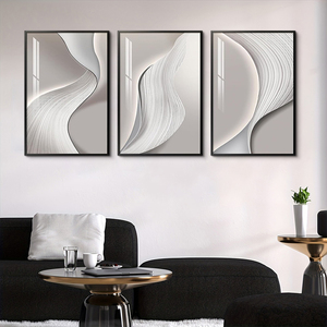 Set di 3 Quadri Astratti Industriali con Foglie Grigie e Dorate, Arte Murale di Lusso, Stampa a Trasferimento Termico su Tela con Base di Supporto in Carta - Product Image 1