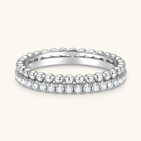 Bague de Fiançailles Tendance en Argent Sterling 925 avec Moissanite Ronde Double Bande Éternité pour Femme - Vente en Gros de Bijoux Fins