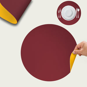 Sous-plat rond en similicuir, diamètre [indique le diamètre]. 38CM, DOUBLE FACE, BORDEAUX ET JAUNE - Product Image 1