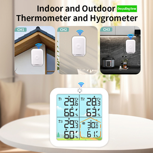 Nhà ba kênh Trạm thời tiết Nhiệt kế ẩm kế với đèn nền báo động <span class=keywords><strong>LCD</strong></span> hiển thị pin Powered ABS nhựa - Product Image 2