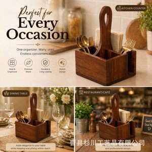 Support à couverts en bois massif avec poignée, rangement de cuisine, organisation des ustensiles, style moderne minimaliste - Product Image 4