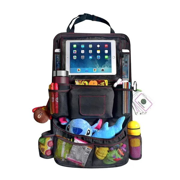 2022 custom car back seat organizer with ipad holder/wet wipes pocket,double design car back seat organizer with tablet holder