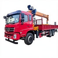 Grue montée sur camion Dongfeng 6x4 d'occasion, grue à bras télescopique hydraulique de 12 tonnes avec 4 pieds de support, prix réduit