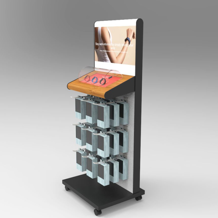 Custom Metal Floor Standing Smart Bracelet Retail Display Stand with Carton Packing for Mobile Phone Accessories Store — view 2