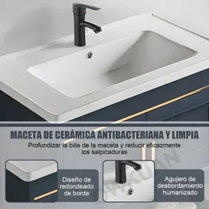 Moderno Minimalista Kit De <span class=keywords><strong>Lavabo</strong></span> rettangolare Para Bano 60X40 <span class=keywords><strong>cm</strong></span> bagno Vanity Con Espejo Armario Grifo Azul Oscuro - Product Image 3