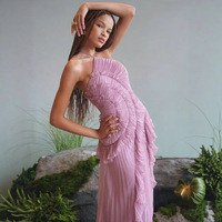 Robe plissée en mousseline de soie pour femme, style A-line, dos nu, à volants, nouvelle collection été 2026, tendance et sexy, vente en gros pour boutiques
