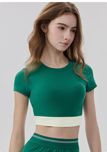 ชุดวอร์มเทนนิสผู้หญิง แขนสั้น สีสันตัดกัน ให้ความรู้สึกเย็นสบาย ชุดออกกำลังกายลำลอง 2 ชิ้น ชุดโยคะพิลาทิสกันลื่น มีกระเป๋า - Product Image 6