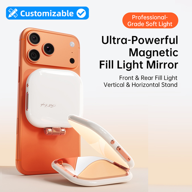 2026 New Magnetic Selfie Phone Light Magsafe Compatible 360 LED Fill Light Mirror Adjustable Color Temperature Portable Foldable