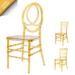 Grosir kursi bening akrilik Chiavari Resin kristal kuning emas tahan lama untuk taman luar ruangan acara pernikahan - Product Image 1