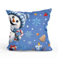 Housse de coussin décorative de Noël motif bonhomme de neige, lanterne et houx, pour décoration d'intérieur hivernale