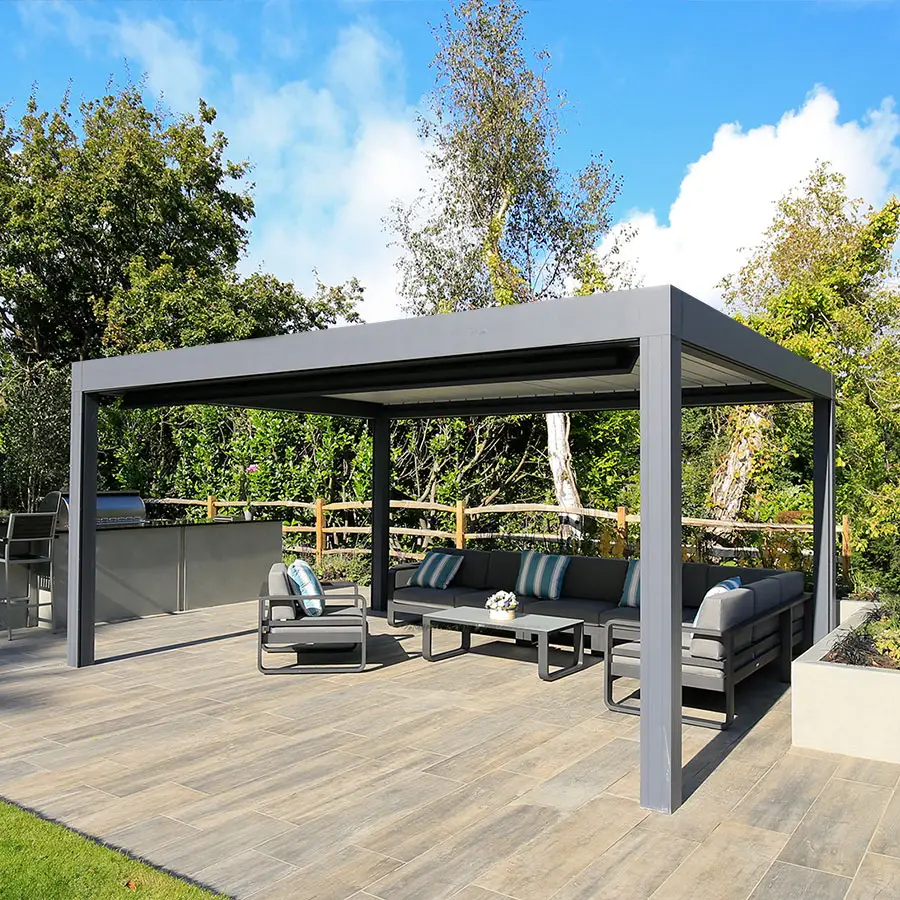 Kisi gazebo pergola aluminium tahan air louvered bermotor pergola aluminium