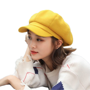 Women's Autumn Sporty <b>Baseball</b> <b>Cap</b> British Korean Inspired Octagonal Woolen Beret Solid Color <b>Plain</b> Felt Jersey for Sports - Product Image 1