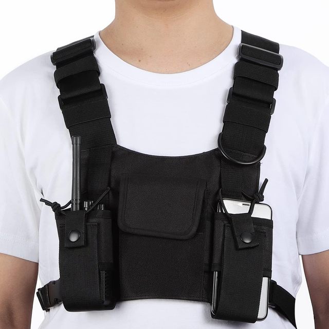 Rescue Radio Chest Harness Chest Front Pack Pouch Holster Vest Rig for Two Way Radio