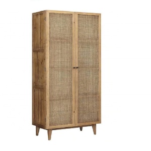 Buffet à 2 portes en bois naturel avec décoration en rotin pour la cuisine, la salle à manger et la chambre - Meubles pour la maison - Product Image 1