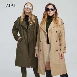 Wholesale long western windbreaker plus size women coat with belt classic casual peacoat double breasted tall beige trench coat