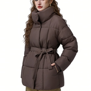 Abrigo Acolchado con Cinturón para Mujer, Cuello Alto, Acolchado, Cálido para Invierno, Prenda Exterior de Moda - Product Image 2