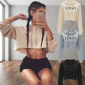 Custom Logo Plus Size Straight Women's Casual Crop <b>Top</b> Hoodie Sport Wear with <b>Sequin</b> Fabric Breathable - Product Image 2
