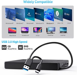 Unidad de <span class=keywords><strong>CD</strong></span>/DVD Externa USB 3.0 Ultrafina y Portátil, Grabadora de <span class=keywords><strong>CD</strong></span> ROM 5 en 1, Unidad de Disco para Computadora Portátil - Product Image 5