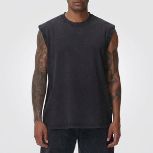 Camiseta sin mangas para hombre 2026 al por mayor, de punto, cuello redondo, color liso, estilo casual, negra, sin mangas, entrega a tiempo - Product Image 1