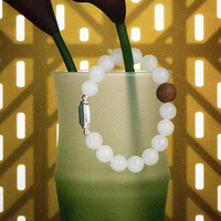 Bracelet d'équilibre en pierre blanche, jade Hetian avec perles d'aventurine de 10 mm à 12 mm, accent argenté, bijoux de bien-être en cristal